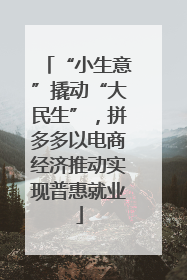 “小生意”撬动“大民生”，拼多多以电商经济推动实现普惠就业