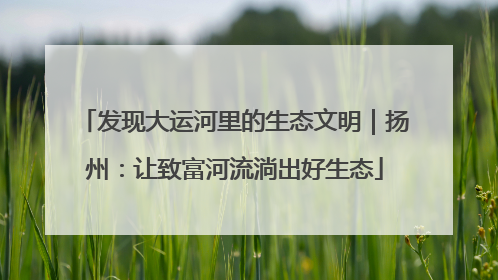 发现大运河里的生态文明｜扬州：让致富河流淌出好生态